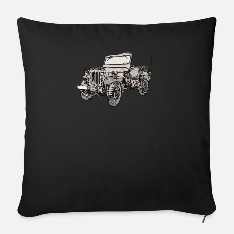 Willys Jeep Zeichnung - Sofakissenbezug 45 x 45 cm - Schwarz