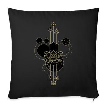 Main Hamsa dorée lotus éthéré - Housse de coussin décorative 45 x 45 cm - noir - Devant