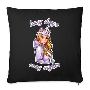 Mignonne fille d’anime jours paresseux, nuits douillettes - Housse de coussin décorative 45 x 45 cm - noir - Devant