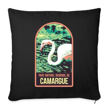 Flamand Rose Camargue : Nature Enchantée - Housse de coussin décorative 45 x 45 cm - noir - Devant