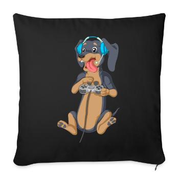 T-shirt Dachshund Gamer - Housse de coussin décorative 45 x 45 cm - noir - Devant