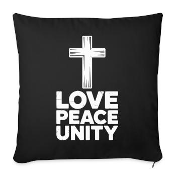Amour, Paix, Unité, Croix, Spiritualité - Housse de coussin décorative 45 x 45 cm - noir - Devant
