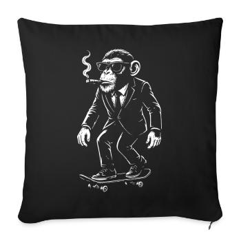 Funny chimp in suit on Skateboard - Sofa pillowcase 17,3'' x 17,3'' (45 x 45 cm) - black - Front
