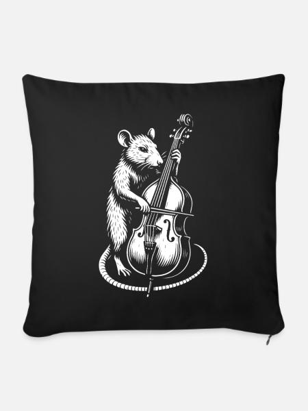 Lustige Ratte spielt Kontrabass - Sofakissenbezug 45 x 45 cm - Schwarz