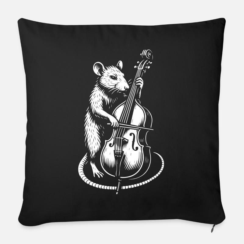 Lustige Ratte spielt Kontrabass - Sofakissenbezug 45 x 45 cm - Schwarz