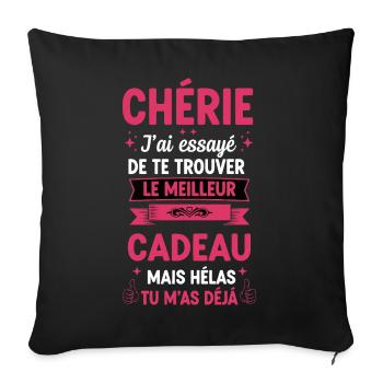 Cadeau Original Chérie Saint Valentin Amour Couple - Housse de coussin décorative 45 x 45 cm - noir - Devant