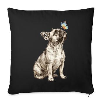 Bouledogue français pour le papillon amoureux des chiens - Housse de coussin décorative 45 x 45 cm - noir - Devant