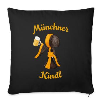 Münchner Kindl mit Masskrug und Bier - Sofakissenbezug 45 x 45 cm - Schwarz - Vorne