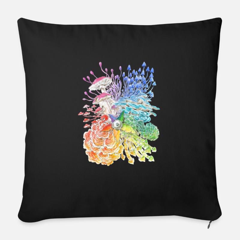 Regenbogen-Pilze / diversity - Sofakissenbezug 45 x 45 cm - Schwarz