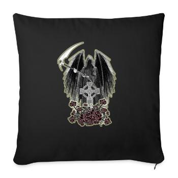Grim Reaper,keltisches Kreuz und Rosen mit Schein - Sofakissenbezug 45 x 45 cm - Schwarz - Vorne