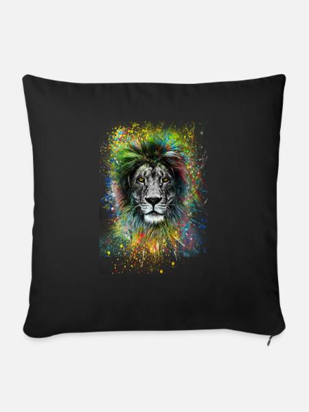 Lion Löwe Yellow Eyes T Shirt - Sofakissenbezug 45 x 45 cm - Schwarz