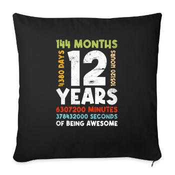 12th Birthday Children 12 years Young Girls - Sofa pillowcase 17,3'' x 17,3'' (45 x 45 cm) - black - Front