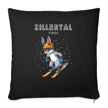 Zillertal Tirol Österreich Retro Ski Hase - Sofakissenbezug 45 x 45 cm - Schwarz - Vorne