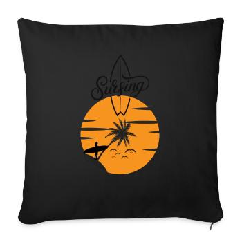 Surfboard with Sunset Red - Surfing - Sofa pillowcase 17,3'' x 17,3'' (45 x 45 cm) - black - Front