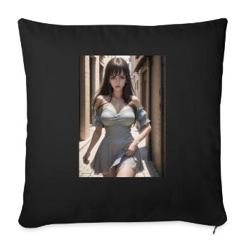 Femme dans une ruelle, ville,IA générée - Housse de coussin décorative 45 x 45 cm - noir - Devant