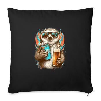 Cooles Faultier mit Bier und Sonnenbrille - Sofakissenbezug 45 x 45 cm - Schwarz - Vorne