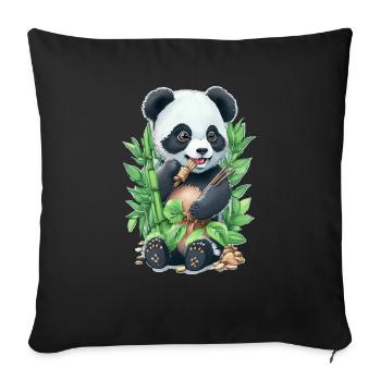 Panda bear eats bamboo - Sofa pillowcase 17,3'' x 17,3'' (45 x 45 cm) - black - Front