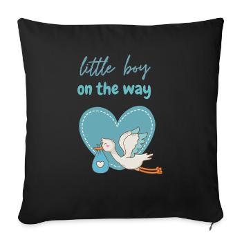 Little boy on the way with Stork 2 - Sofa pillowcase 17,3'' x 17,3'' (45 x 45 cm) - black - Front
