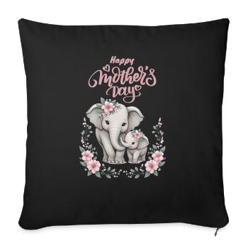 Mother's Love Elephant & Calf Floral Wreath - Sofakissenbezug 45 x 45 cm - Schwarz - Vorne