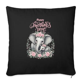 Mother's Love Elephant & Calf Floral Wreath - Sofakissenbezug 45 x 45 cm - Schwarz - Vorne