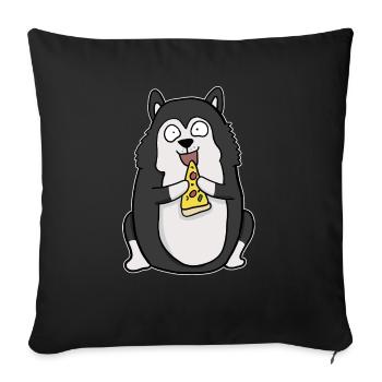 Fat Husky Dog Eating Pizza Funny Comic Style - Sofa pillowcase 17,3'' x 17,3'' (45 x 45 cm) - black - Front