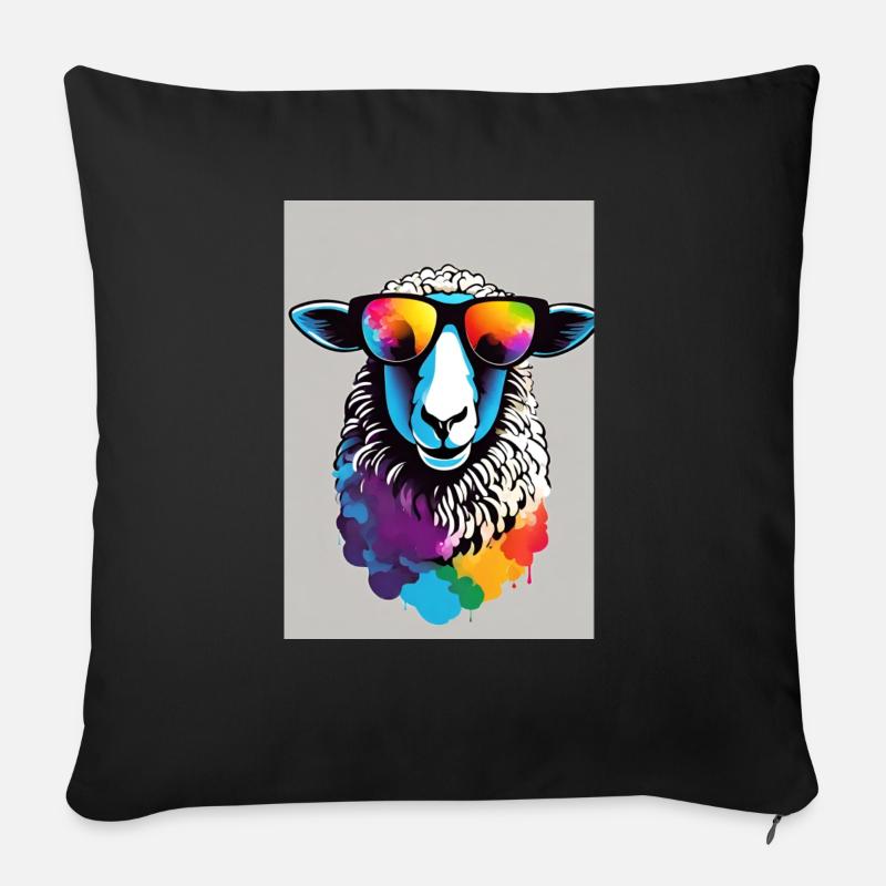 Sheep with sunglasses - Sofa pillowcase 17,3'' x 17,3'' (45 x 45 cm) - black