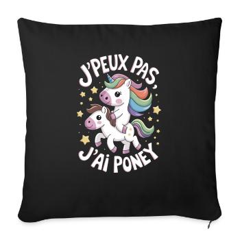 J' peux pas j'ai Poney - Housse de coussin décorative 45 x 45 cm - noir - Devant