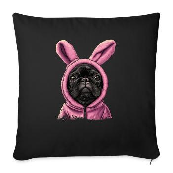 French Bulldog in Bunny Costume - Sofa pillowcase 17,3'' x 17,3'' (45 x 45 cm) - black - Front