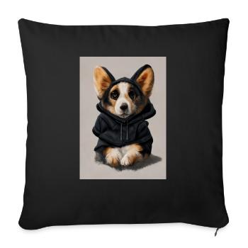 Mignon Corgi en sweat à capuche - Housse de coussin décorative 45 x 45 cm - noir - Devant