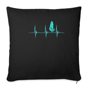 Windsurfing heartbeat Windsurfing Water sports - Sofa pillowcase 17,3'' x 17,3'' (45 x 45 cm) - black - Front