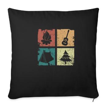 Tente de camping feu de camp guitare forêt cadeau - Housse de coussin décorative 45 x 45 cm - noir - Devant
