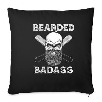 Bearded Badass Bart Totenkopf Rasiermesser Barber - Sofakissenbezug 45 x 45 cm - Schwarz - Vorne
