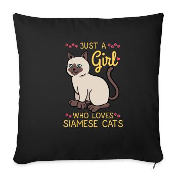 Cadeau d'amour fille chat femme chat siamois - Housse de coussin décorative 45 x 45 cm - noir - Devant