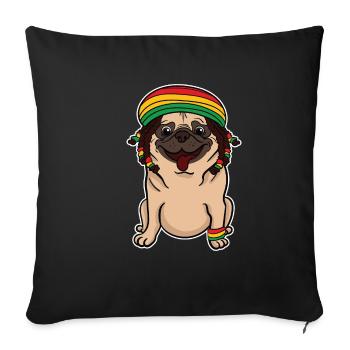 Reggae Rasta Rastafari Jamaica Mops Hund Geschenk - Sofakissenbezug 45 x 45 cm - Schwarz - Vorne