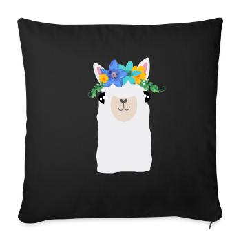 Alpaga avec des fleurs - Housse de coussin décorative 45 x 45 cm - noir - Devant