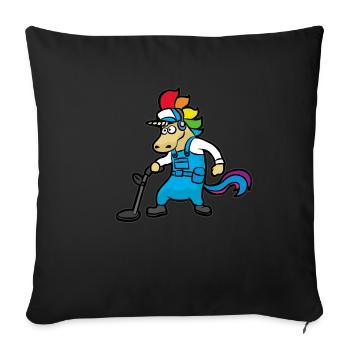 Treasure hunter with metal detector unicorn - Sofa pillowcase 17,3'' x 17,3'' (45 x 45 cm) - black - Front