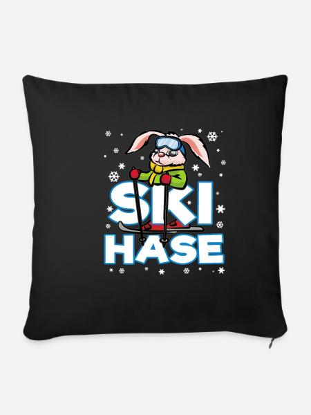SKI HASE Skihase Schneehase Schnee Häschen - Sofakissenbezug 45 x 45 cm - Schwarz