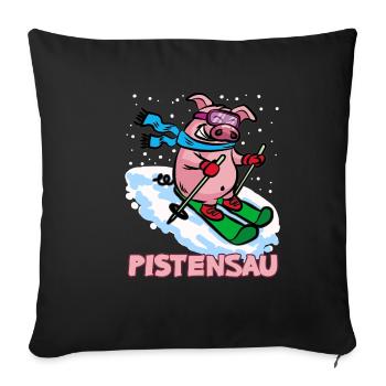Pistensau Pisten Sau Ski fahrendes Schwein - Sofakissenbezug 45 x 45 cm - Schwarz - Vorne