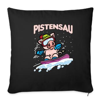 PISTENSAU Snowboard Schweinchen Pisten Sau - Sofakissenbezug 45 x 45 cm - Schwarz - Vorne