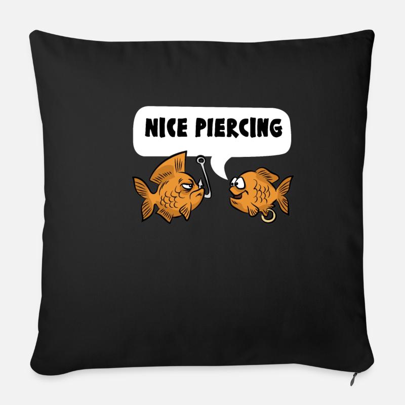 NICE PIERCING Fisch Angelhaken Angler - Sofakissenbezug 45 x 45 cm - Schwarz