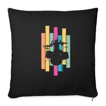 Batteur Batterie Batteur Drôle Rétro Années 80 - Housse de coussin décorative 45 x 45 cm - noir - Devant