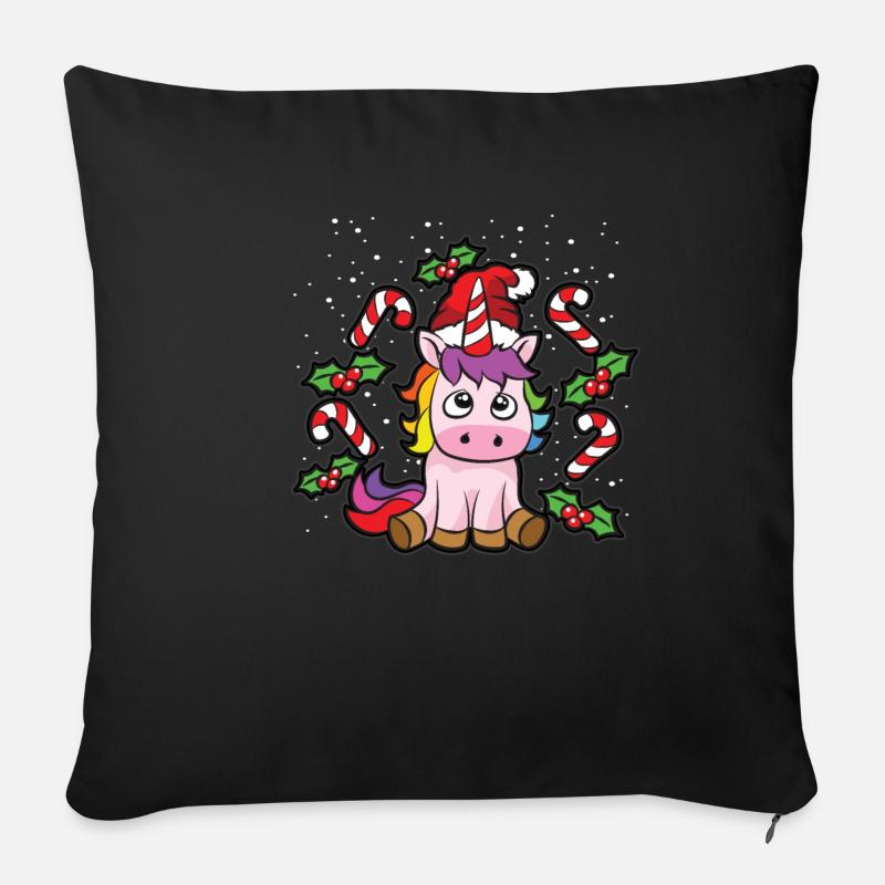 Weihnachtliches Einhorn mit Zuckerstange - Sofakissenbezug 45 x 45 cm - Schwarz