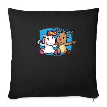 Amitié de renne licorne - Housse de coussin décorative 45 x 45 cm - noir - Devant