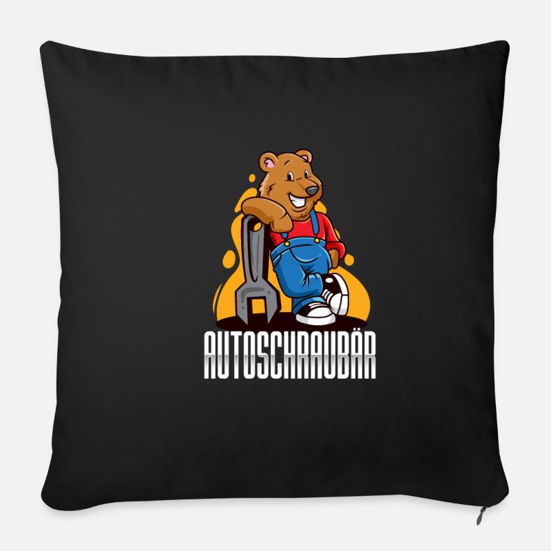Autoschraubär Auto Schrauber Bär KFZ Mechaniker - Sofakissenbezug 45 x 45 cm - Schwarz