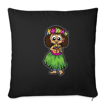Hula Mädchen mit Bastrock Ukulele Blumenkette - Sofakissenbezug 45 x 45 cm - Schwarz - Vorne