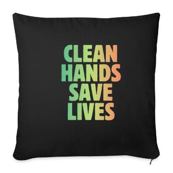 Les mains propres germinées sauvent des vies de quarantaine-hy - Housse de coussin décorative 45 x 45 cm - noir - Devant
