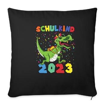Einschulung T-Shirt Dino T-Rex - Schulkind 2023 - Sofakissenbezug 45 x 45 cm - Schwarz - Vorne