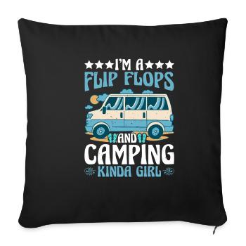 Je suis une fille de Flip Flops et de Camping - Housse de coussin décorative 45 x 45 cm - noir - Devant