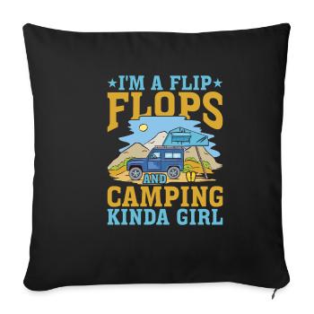 Je suis une Flip Flops et Camping Kinda Girl 3 - Housse de coussin décorative 45 x 45 cm - noir - Devant