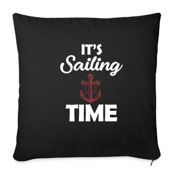 C’est l’heure de la navigation, du yachting, du bateau ponton, du nauti, du marin - Housse de coussin décorative 45 x 45 cm - noir - Devant